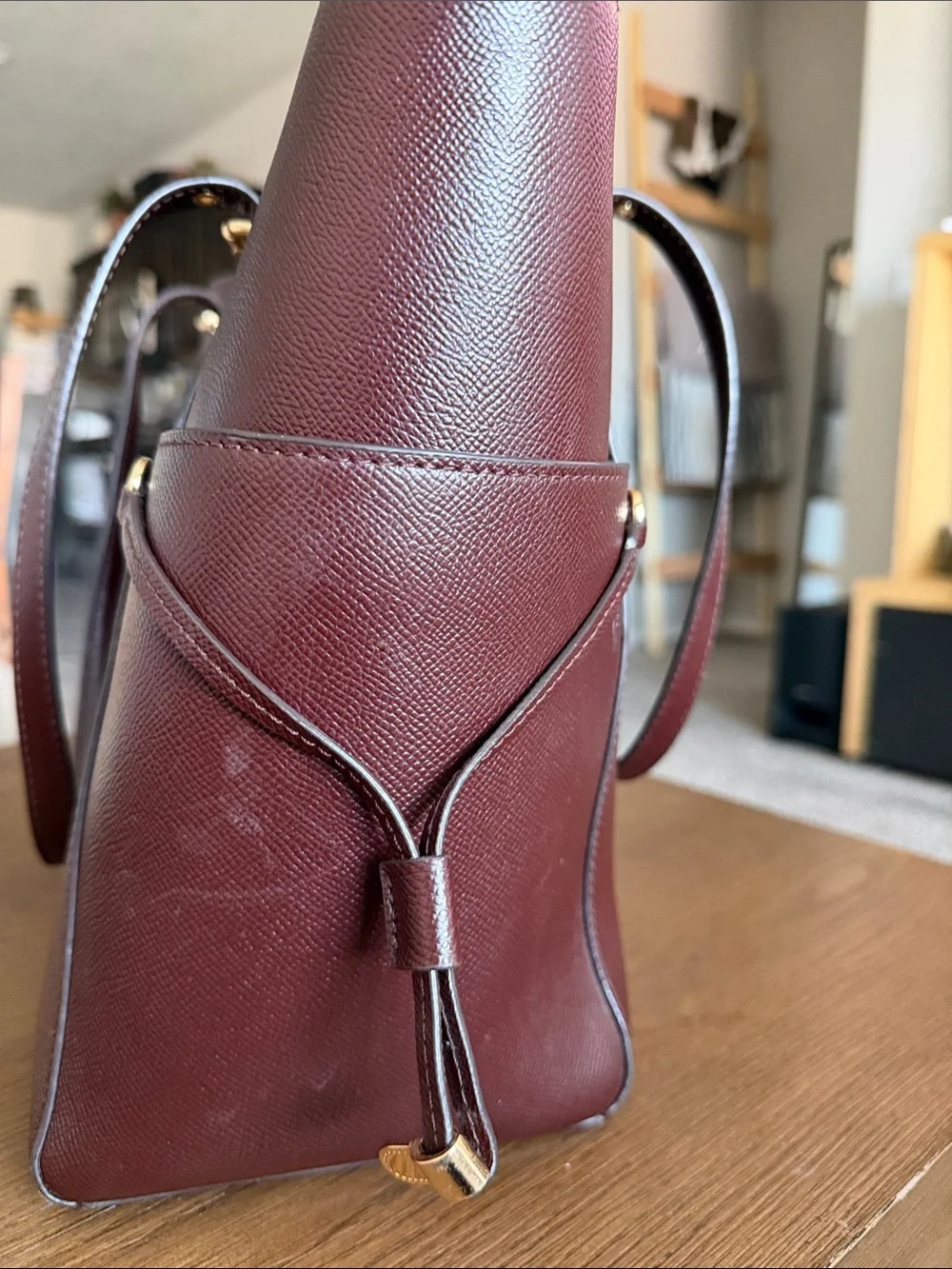 Michael Kors Maroon Saffiano Leather Tote with Gold Hardware